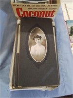 Coconut candy bar box full of vintage photos