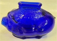 CUTE COBALT CARNIVAL GLASS PIG COIN SAFE