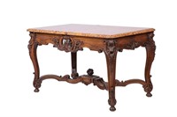 FRENCH CRVED WALNUT & MARBLE TOP CENTER TABLE