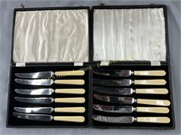 (12) Ivory or bone handled knives with boxes
