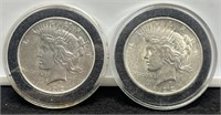 (2) 1922 Peace Silver Dollars AU In Capsules
