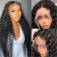 Deep Wave Lace Front Wigs  Black  30in