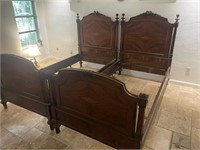 Pair, Antique Mahogany French Style Twin Beds