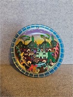 VINTAGE CLAY HAND PAINTED PLATE COLORFUL DESIGN