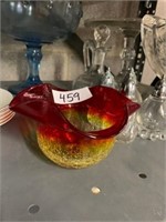 CRACKLE GLASS BOWL WITH RUBY RED RIM