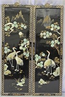 Pair of Enamel Art Panels Featuring Storks