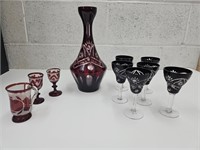 Antique Ruby Red Decanter & Stemware No stopper