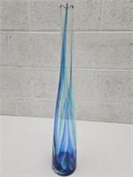 Large Tall Art Glass Blue & Teal Green  Vase 21" h