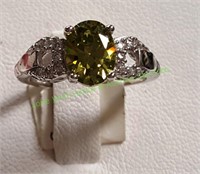 Sterling Silver Olive Green Oval Cut CZ Ring