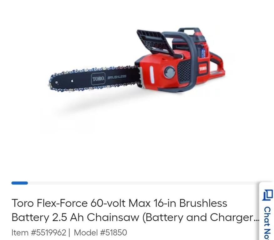 Toro 16" 60V Chainsaw-Tool Only (51850)