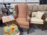 PINK UPHOLSTERED ACCENT WINGBACK CHAIR, TV TRAY,