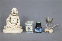 Lot - Onix Egg Cup, Ink Bottle, Budda