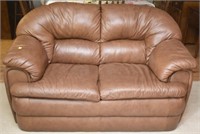 BROWN LEATHER LOVE SEAT
