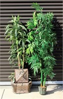 Pair of 6' Artificial Trees One with Basket