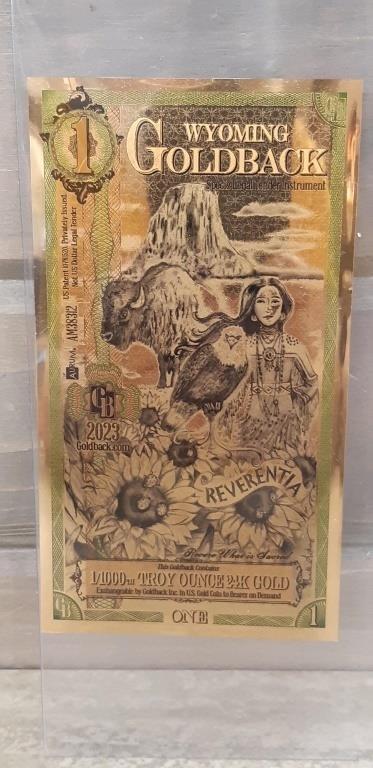 Wyoming Gold Back note 1/1000 Troy OZ 24kt gold