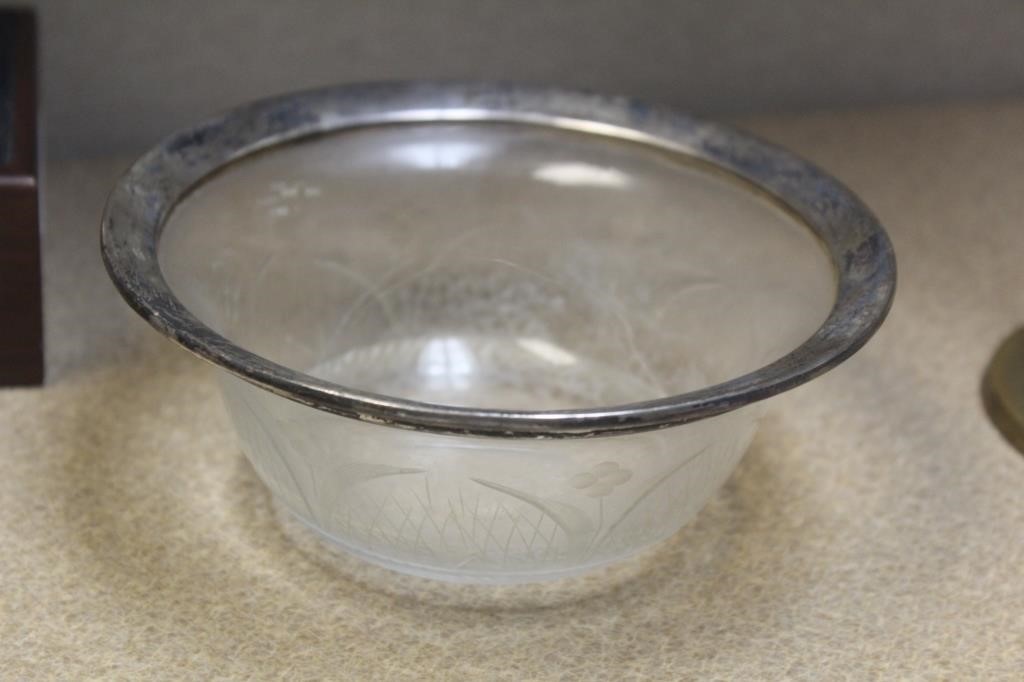 Sterling Rim Etched Glass Bowl