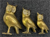 (3) Brass Owl Decor