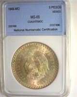 1948-MO 5 Pesos NNC MS65 Cuauhtemoc