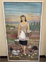 Woman with chickens, A/B.