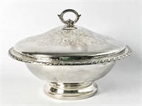 Round Silver Plate Covered Serving Bowl