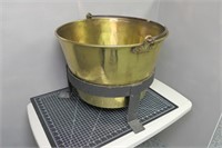 Antique Lg Brass Bucket & Holder