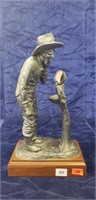 (1) Cowboy Shaving Pewter Statue (11" Tall/182 Of