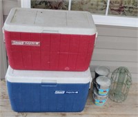 (2) Coolers, Bird Feeder & (4) Tiki Wax Candles