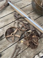 Chains, pulleys, iron bell, wheel etc.