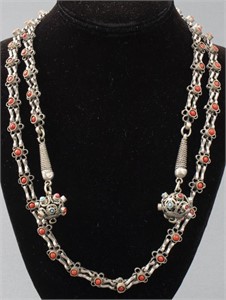 Middle Eastern Stone & Metal Lariat Necklace