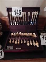 63 PC GOLD TONE FLATWARE SET IN CHEST BY