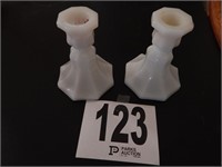 PAIR MILK GLASS CANDLE HOLDERS 5"