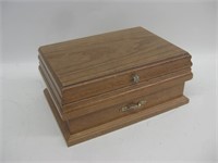11" Wide Wood Jewelry Box W/Jewelry