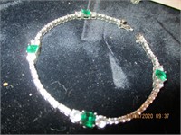 925 Silver w/Emerald Colored & Clear Stones