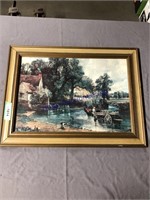 FRAMED PICTURE, COTTAGE BY THE LAKE, 18.5 X 24.5"