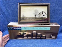 New Wayland tiered wood votice holder & Barn pic