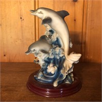 3 Dolphins on Wave Resin Sculpture