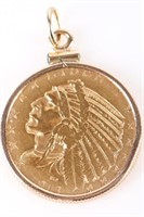 90% GOLD 1913 INDIAN $5 COIN W/ 22K GOLD PENDANT