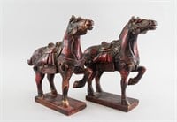 Pair Chinese Gilt Lacquer Wood Horse Statue