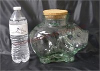 Glass Pig Shaped Canister / Money Jar ~ 7.5" Tall
