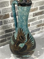 Turquoise & Brown Floor Pitcher Vase w/ Faux Grass