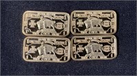 (4) 1 Gram Gold Plated Silver Bars