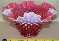 Vtg Fenton Cranberry Opalescent Hobnail Bowl