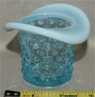 Vtg Fenton Blue Opalescent Hobnail Glass Hat