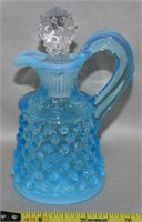 Vtg Fenton Blue Opalescent Hobnail Glass Cruet