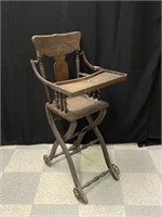 Oak Pressed Back Folding High Chair