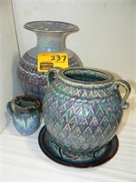 3 STUDIO POTTERY PIECES, ONE NEW POTTERY VESSEL