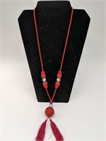 Vintage Red Cord Chinese Knot Tassel Necklace