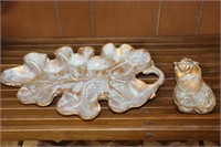 2 Stangl Pottery Pieces - Leaf Dish With Handle