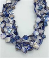 Shimmering 3 Strand Opalescent Blue Glass Necklace