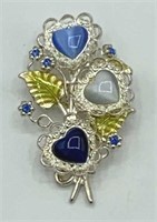 KENNETH COLE 3 Heart Blue Moonstone Flower Brooch